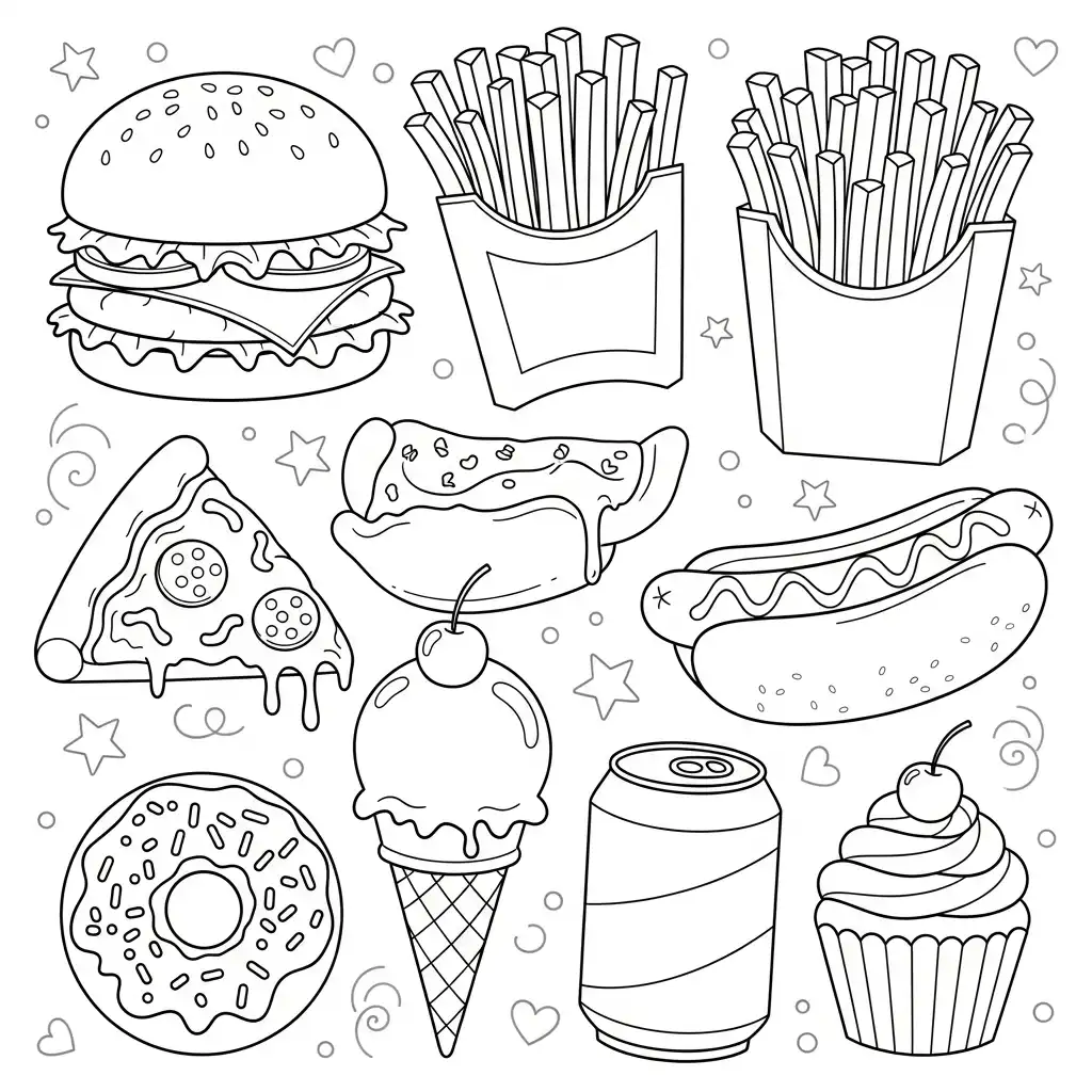 Comida Chatarra para colorear para imprimir pdf gratis
