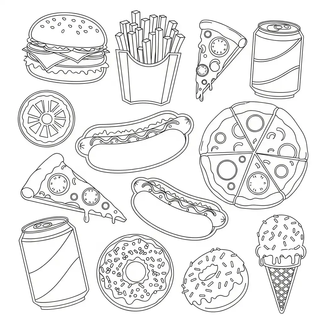 Comida Chatarra para colorear para niño de 10 años 1