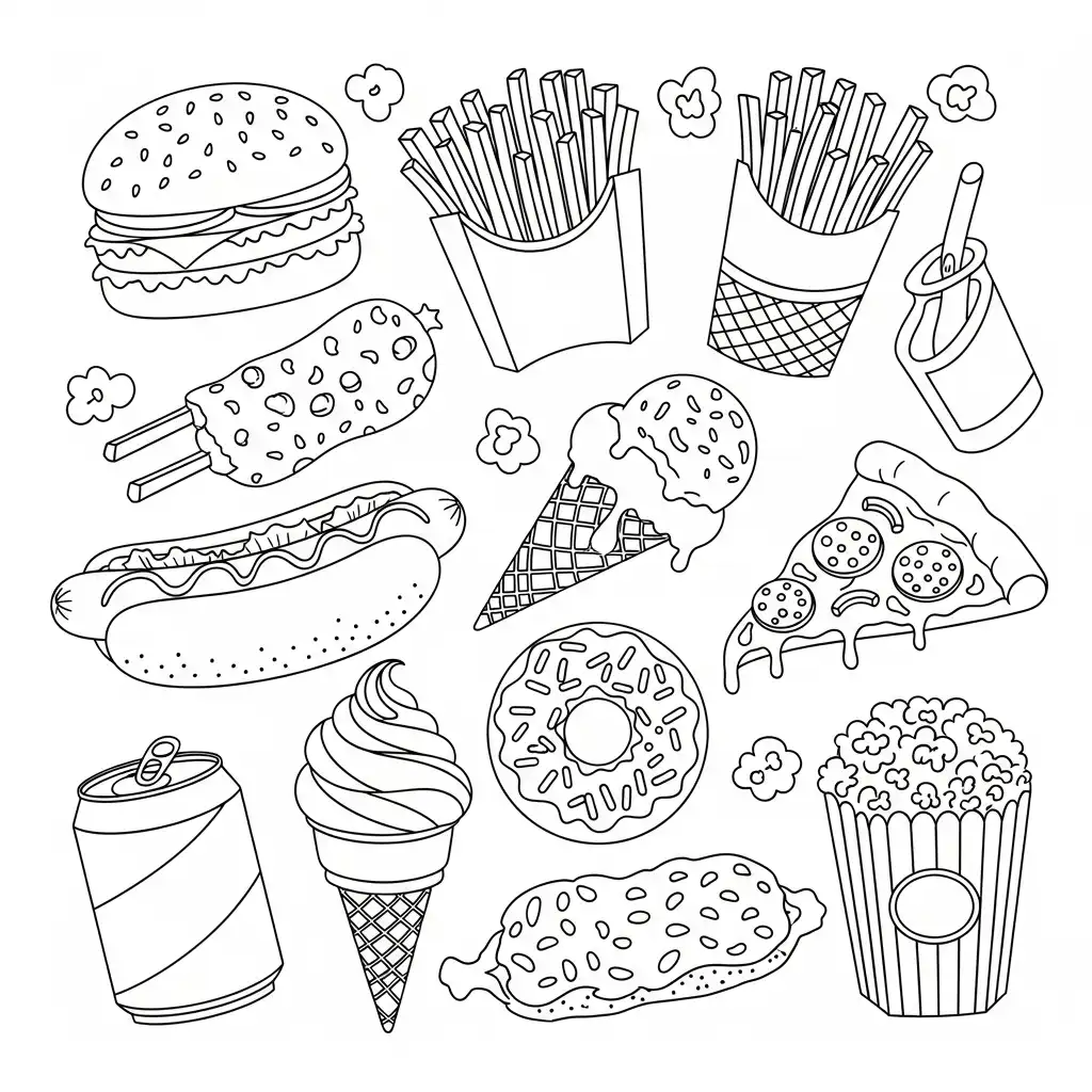 Comida Chatarra para colorear para imprimir a4