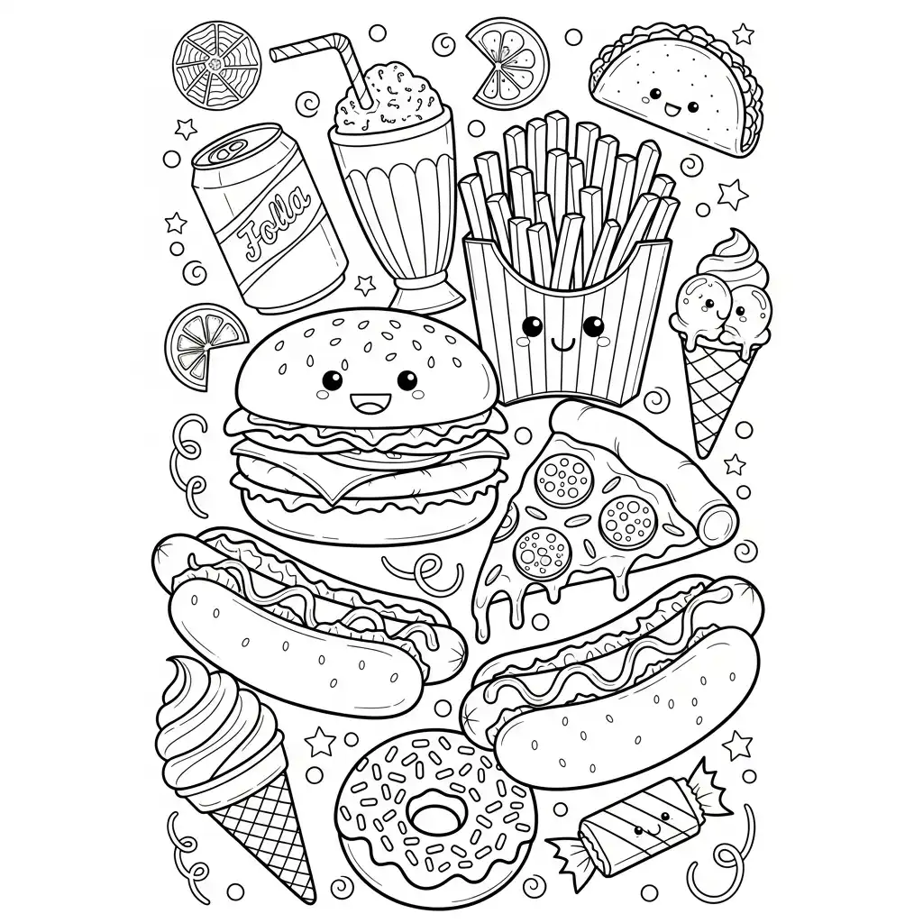 Comida Chatarra para colorear para niño de 2 años 1