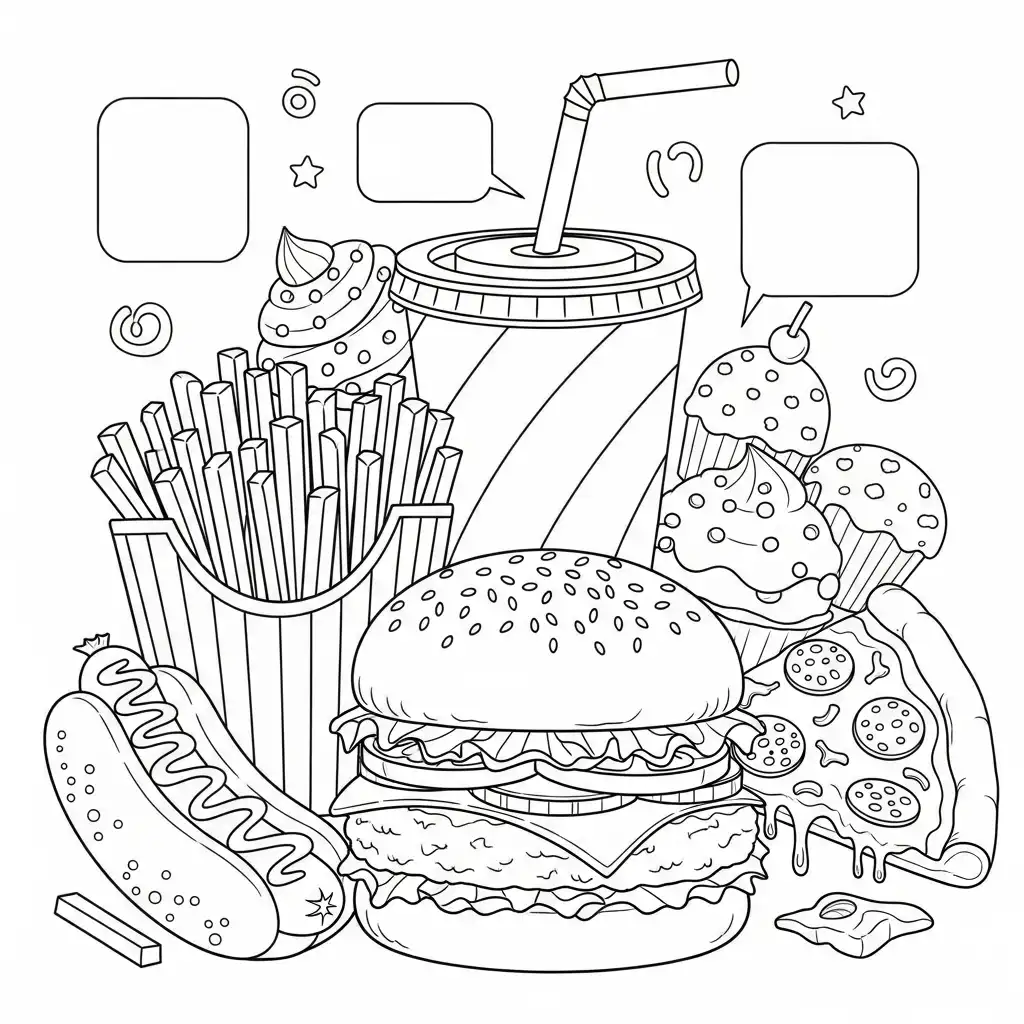 Comida Chatarra para colorear para niños para descargar