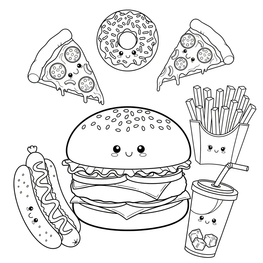 Comida Chatarra para colorear para imprimir pdf gratis 1