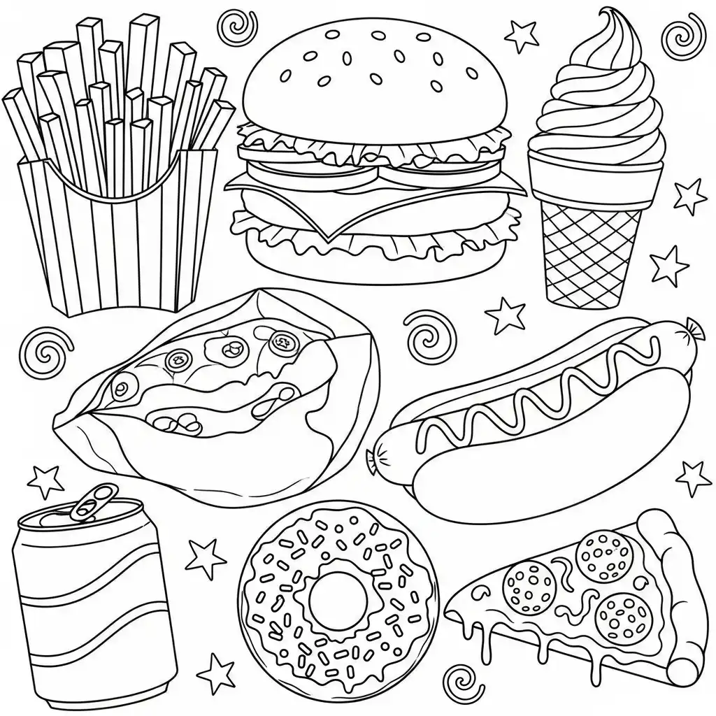 Comida Chatarra para colorear y recortar para imprimir gratis