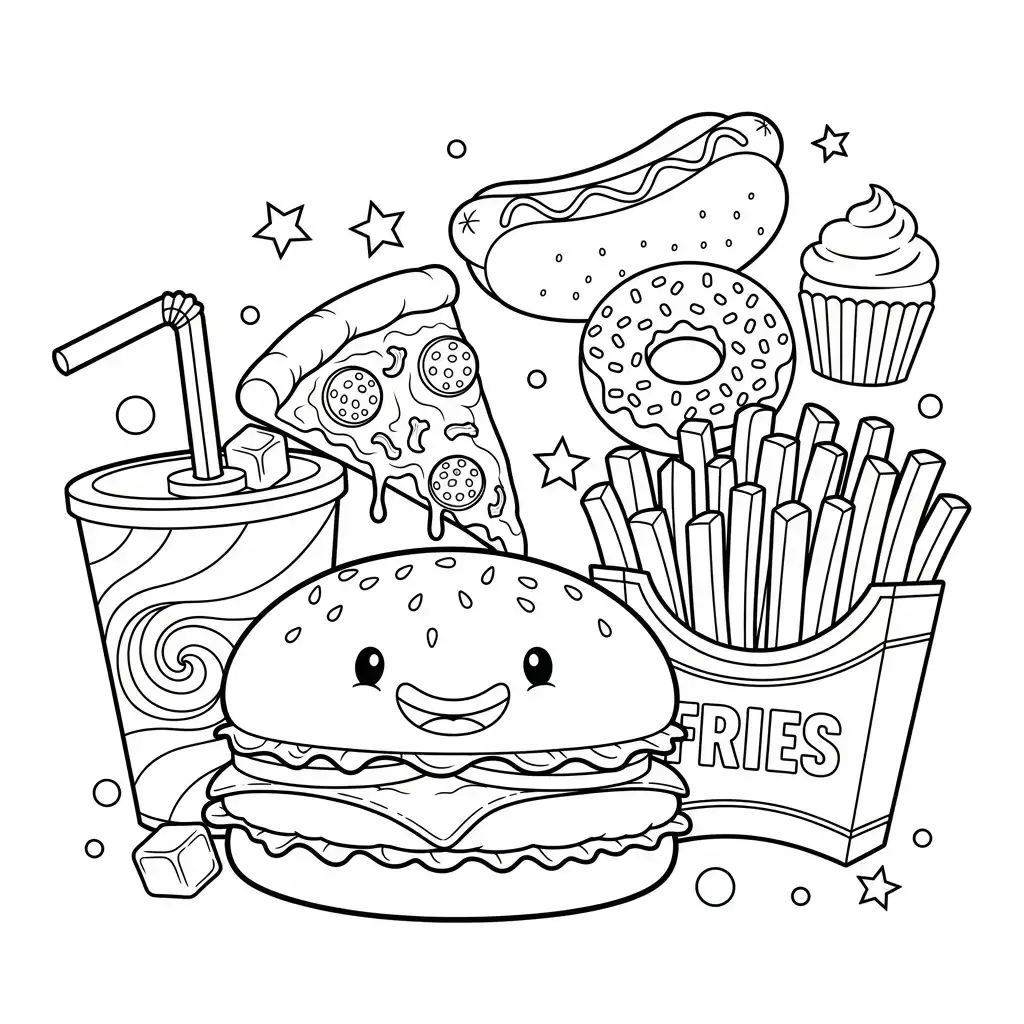 Comida Chatarra para colorear educativo para niño