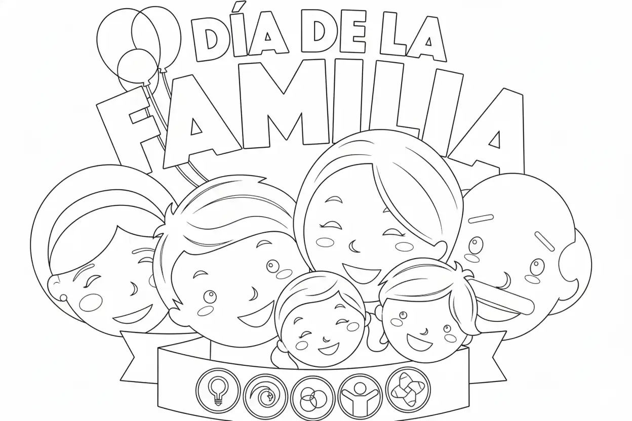 Dia De La Familia para colorear para imprimir para niño de 4 años