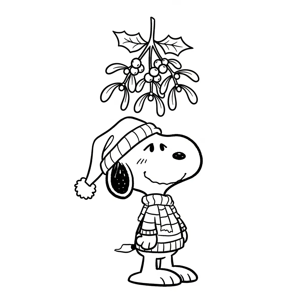 Snoopy Navidad 4 para colorear para imprimir para niño de 3 años