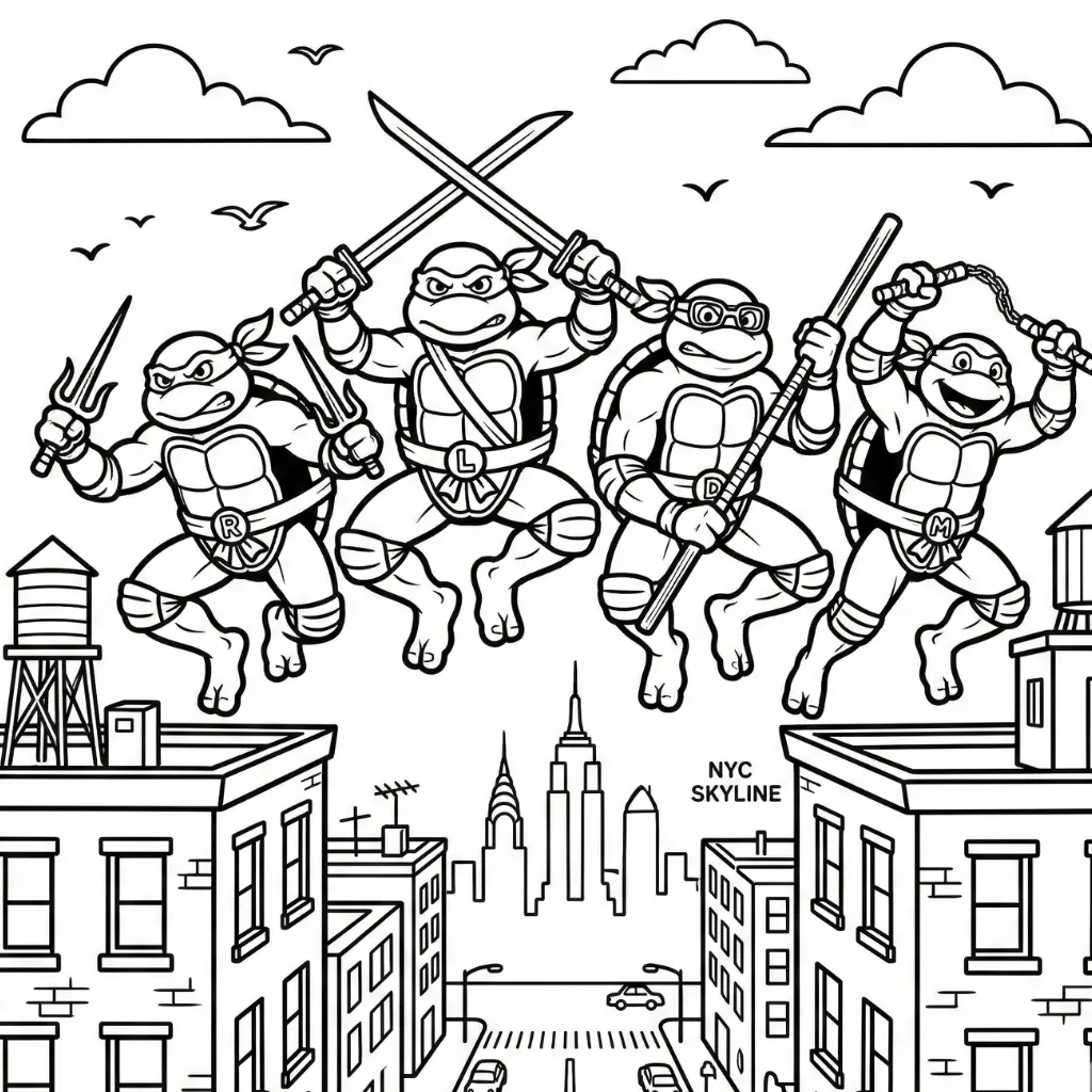 Tortugas Ninja 1 para colorear para niño para imprimir