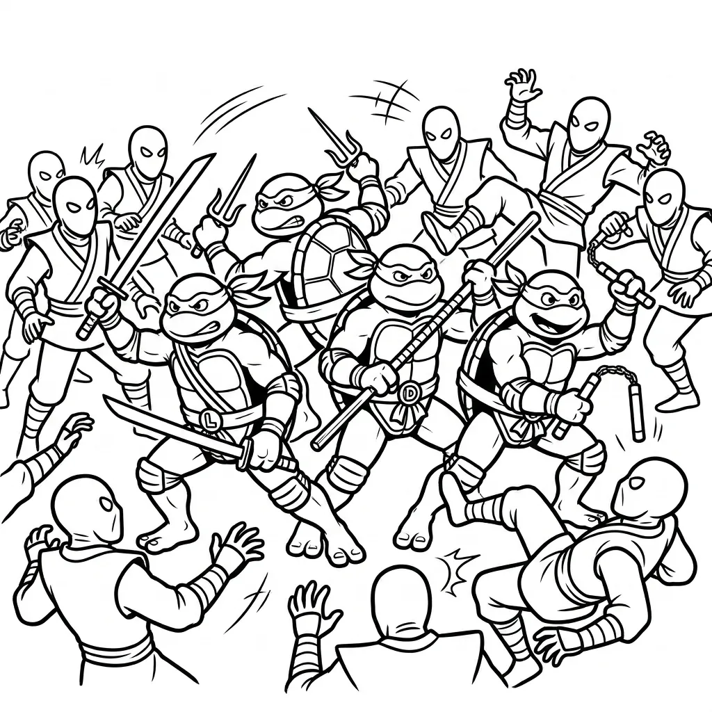 Tortugas Ninja 5 para colorear para imprimir para niño de 6 años