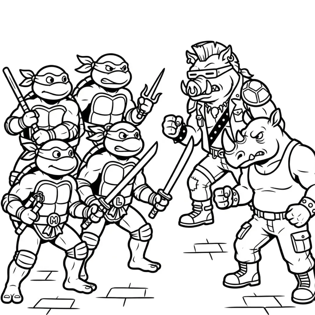 Tortugas Ninja 9 para colorear en línea para niño