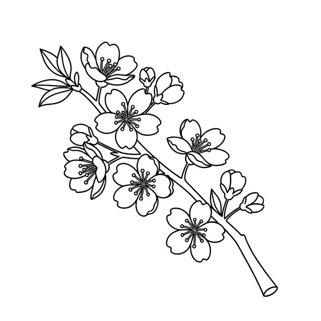 Flor de Cerezo 10 para colorear y dibujo para imprimir