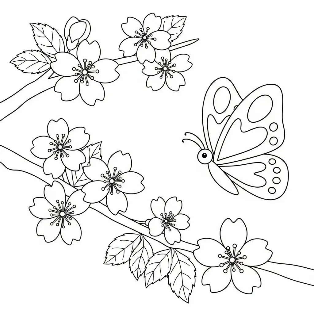 Flor de Cerezo 13 para colorear y recortar