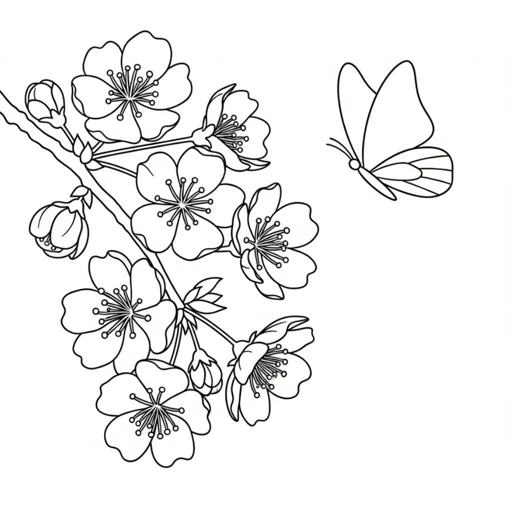 Flor de Cerezo 14 para dibujar e imprimir