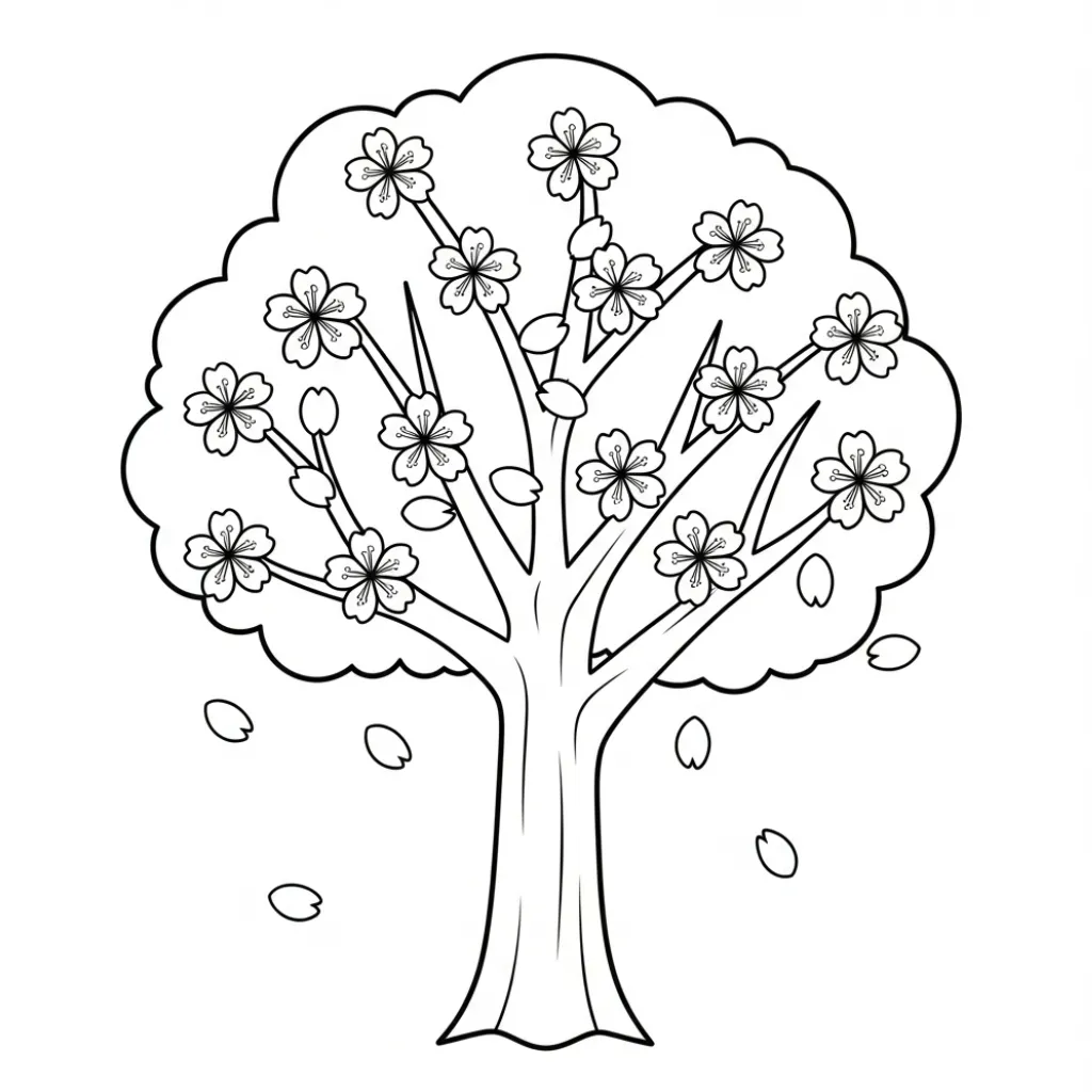 Flor de Cerezo 18 para colorear para niño de 6 años