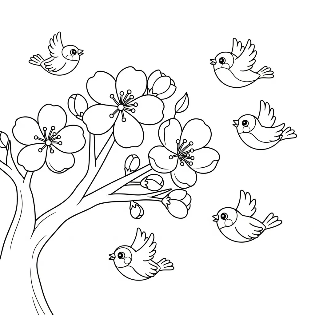 Flor de Cerezo 22 para colorear para imprimir para niño de 4 años