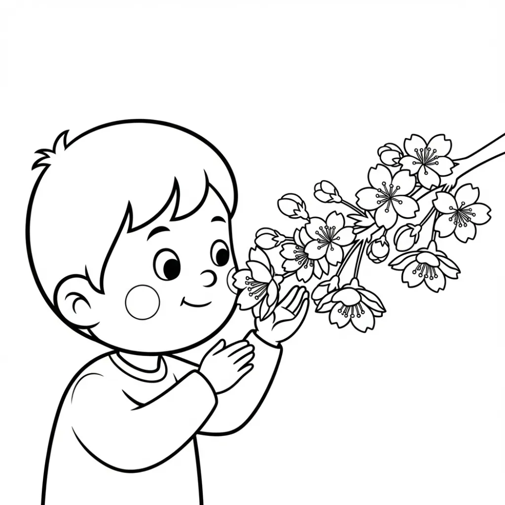 Flor de Cerezo 7 para colorear para niño gratis