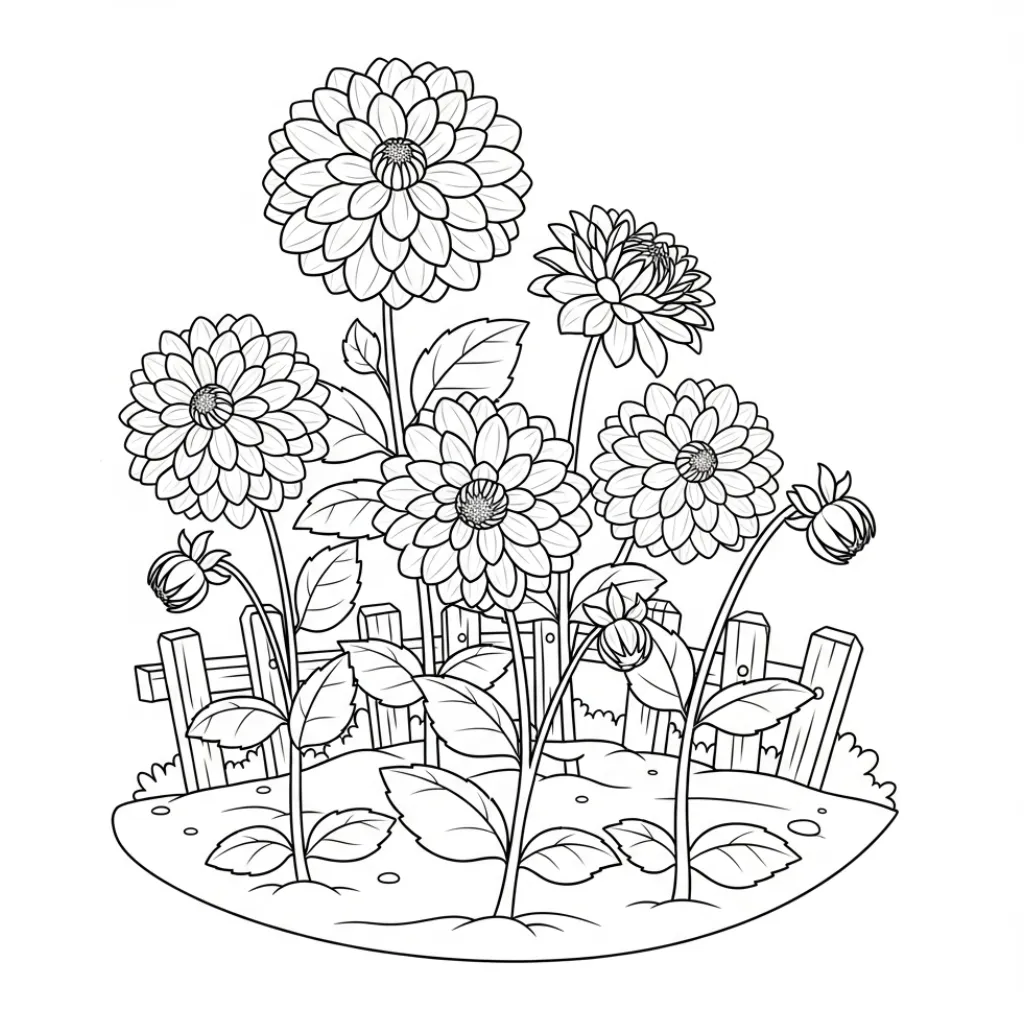 Flor de Dalia 12 para colorear para imprimir para niño de 7 años