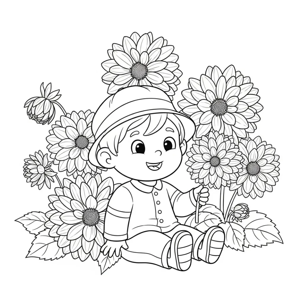 Flor de Dalia 13 para dibujar e imprimir