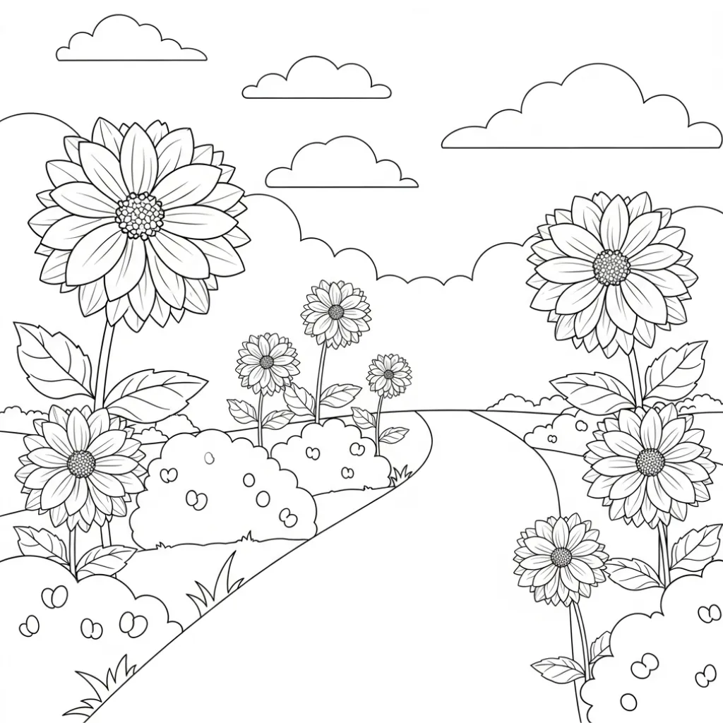 Flor de Dalia 14 para colorear y aprendizaje