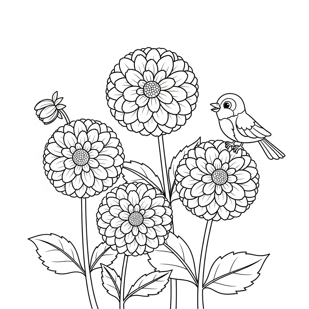 Flor de Dalia 15 para colorear para niños