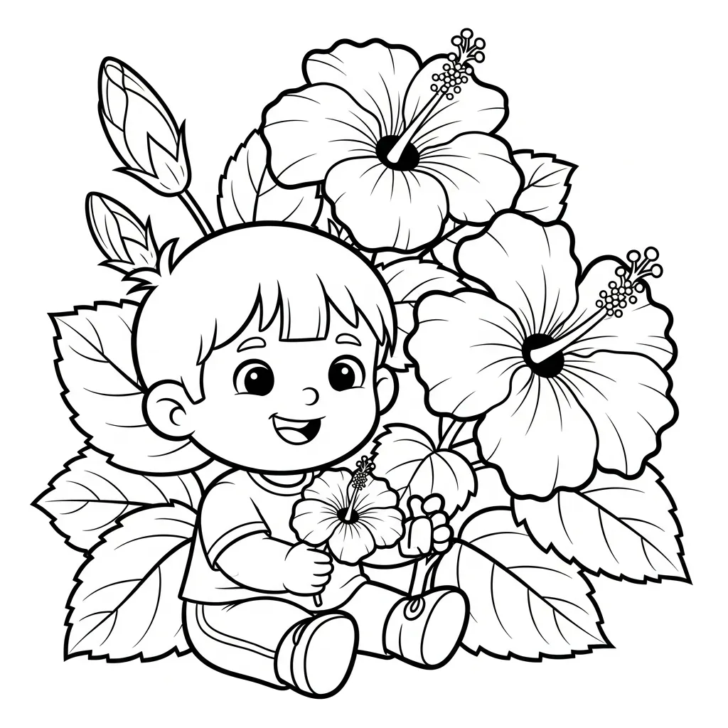 imagen para colorear Hibisco 14 niño