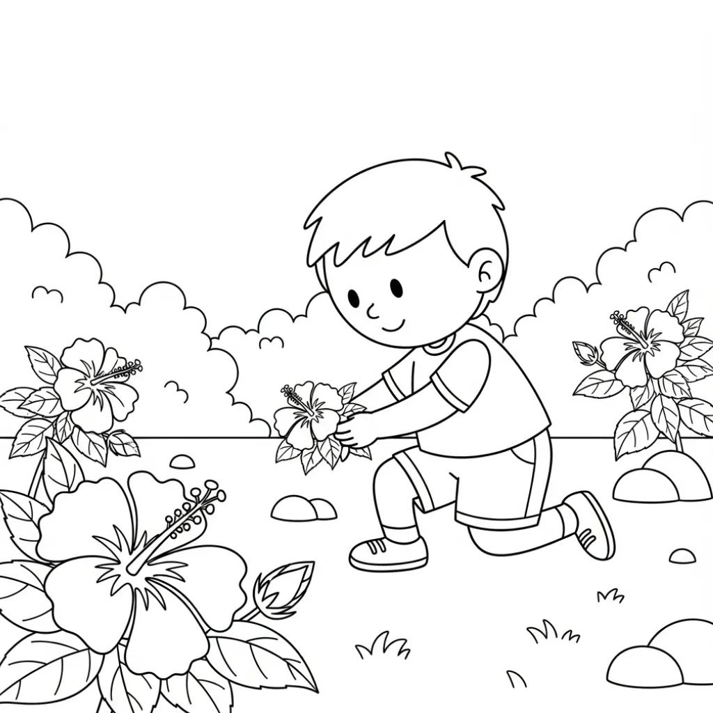 Hibisco 22 para colorear y aprendizaje