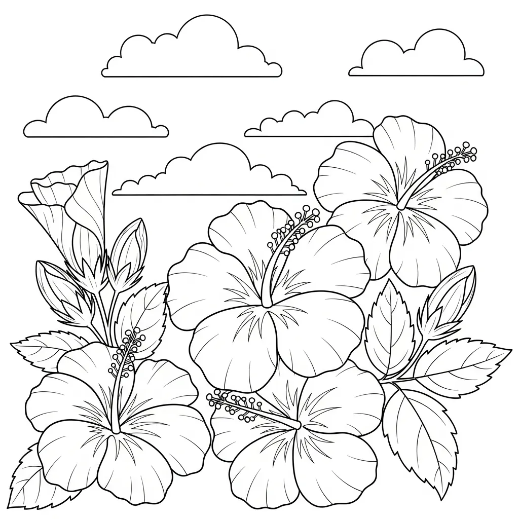Hibisco 3 para colorear para niño gratis
