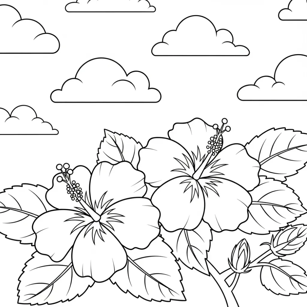 Hibisco 5 para colorear y dibujo para imprimir