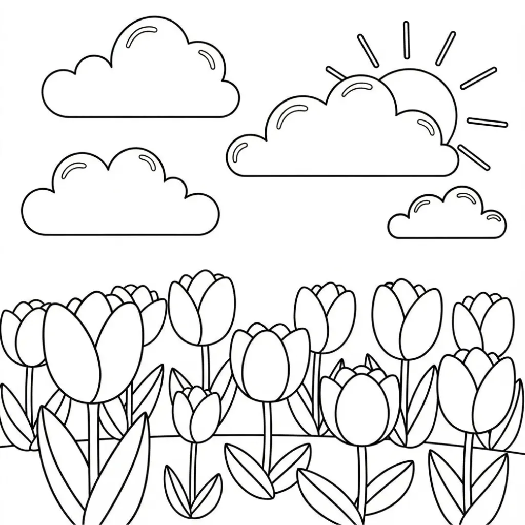 Tulipanes 12 para colorear para imprimir a4