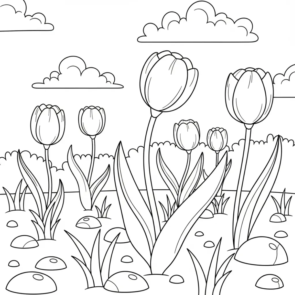 Tulipanes 17 para colorear para imprimir para niño de 10 años