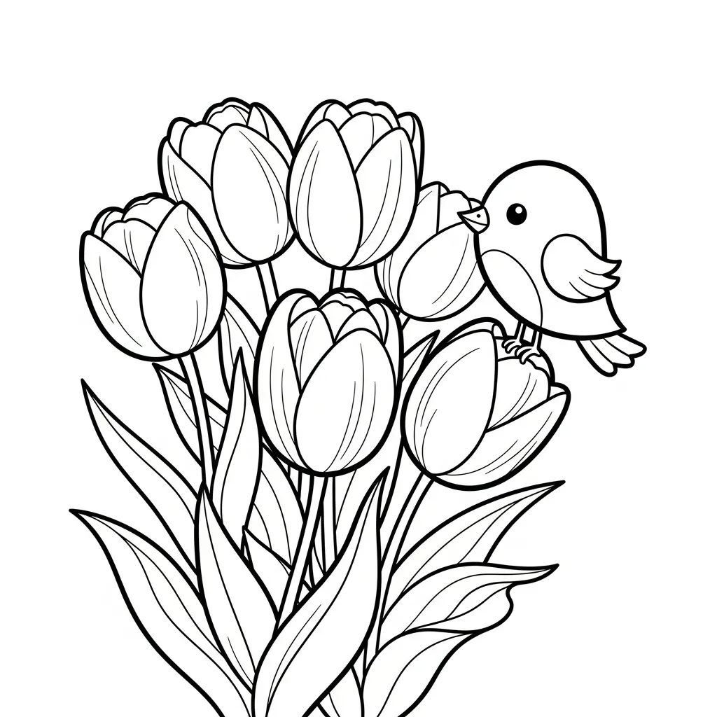 Tulipanes 19 para colorear para niño de 10 años