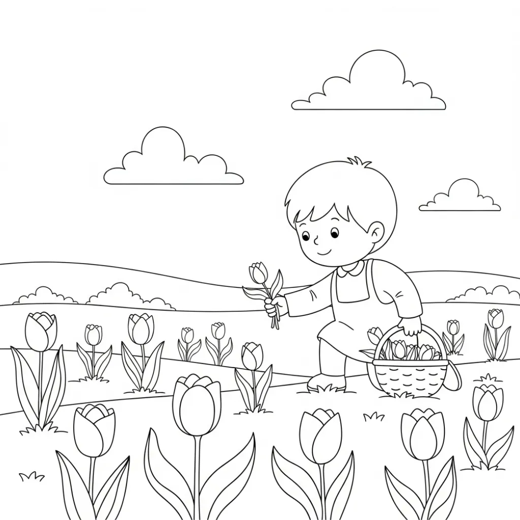 Tulipanes 20 para colorear para imprimir para niño de 4 años