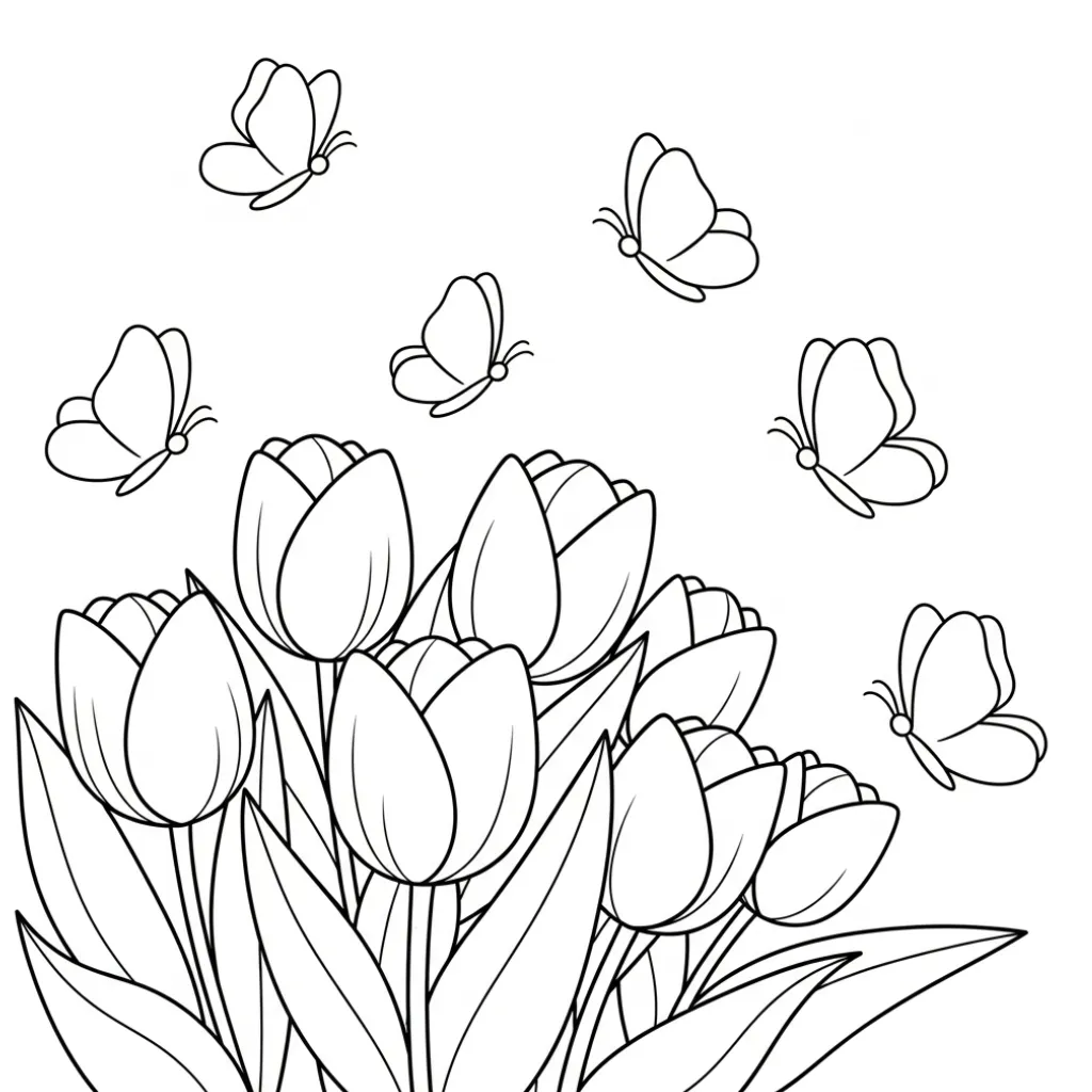 Tulipanes 21 para colorear y recortar para imprimir gratis