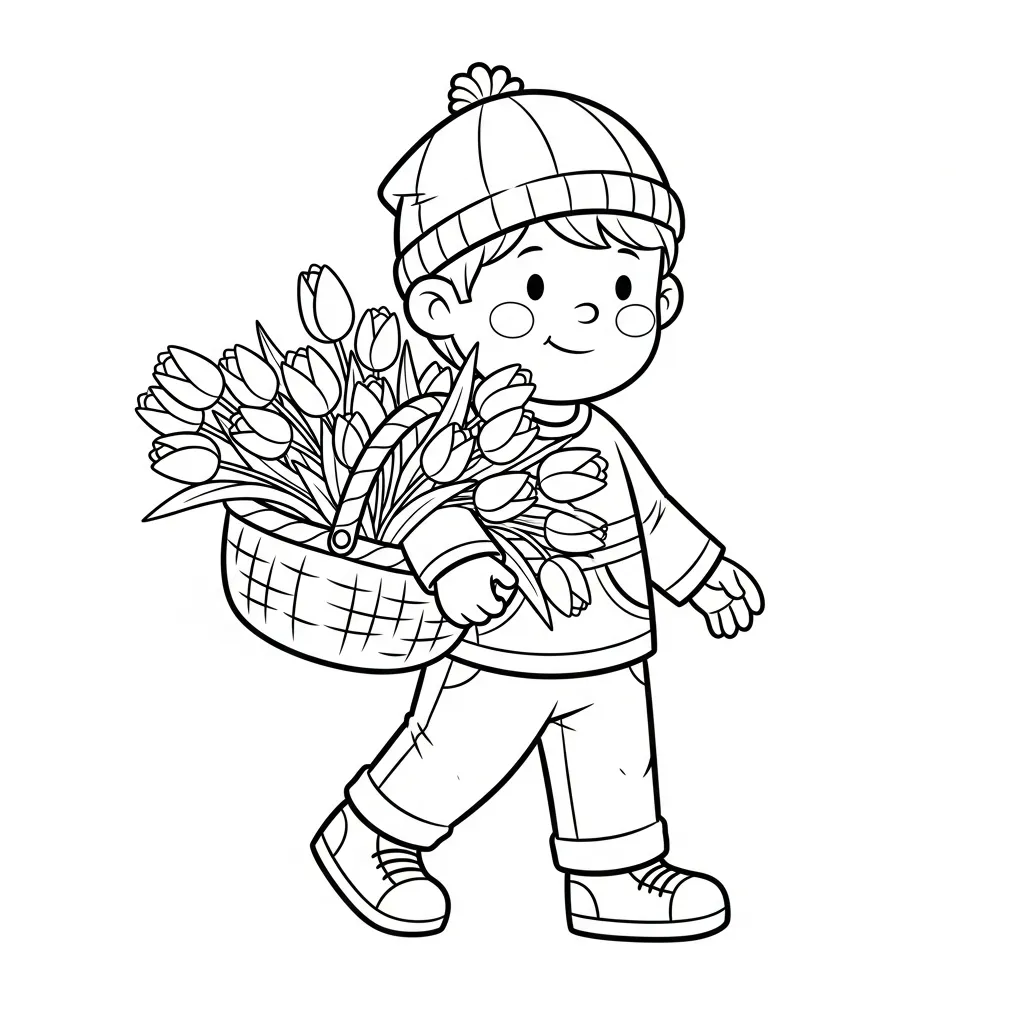 Tulipanes 6 para colorear educativo para niño