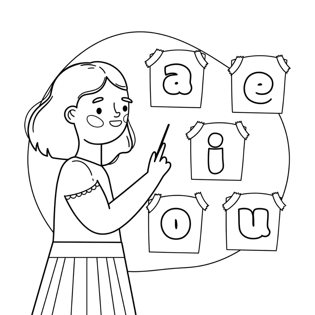 Vocales 18 para colorear para imprimir para niño de 7 años