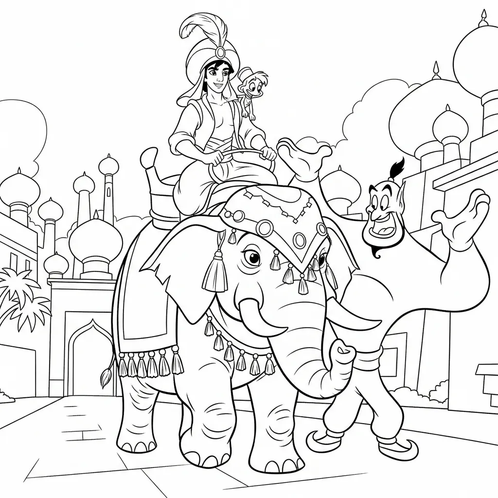 Aladdin 27 educational coloring pages for boys