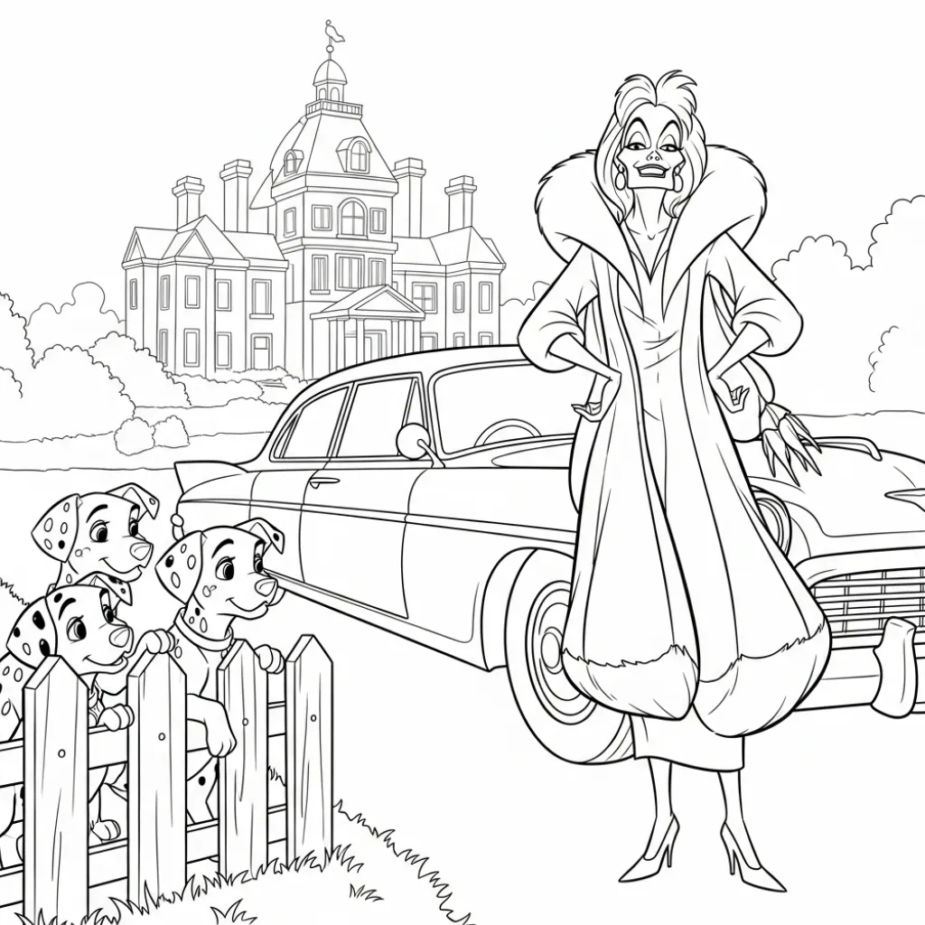 Cruella de Vil 1 para colorear para niño de 5 años