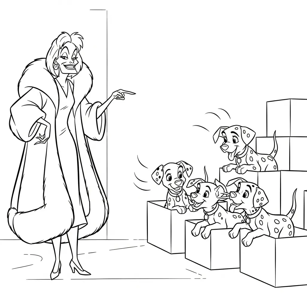 Cruella de Vil 25 para colorear para niño gratis