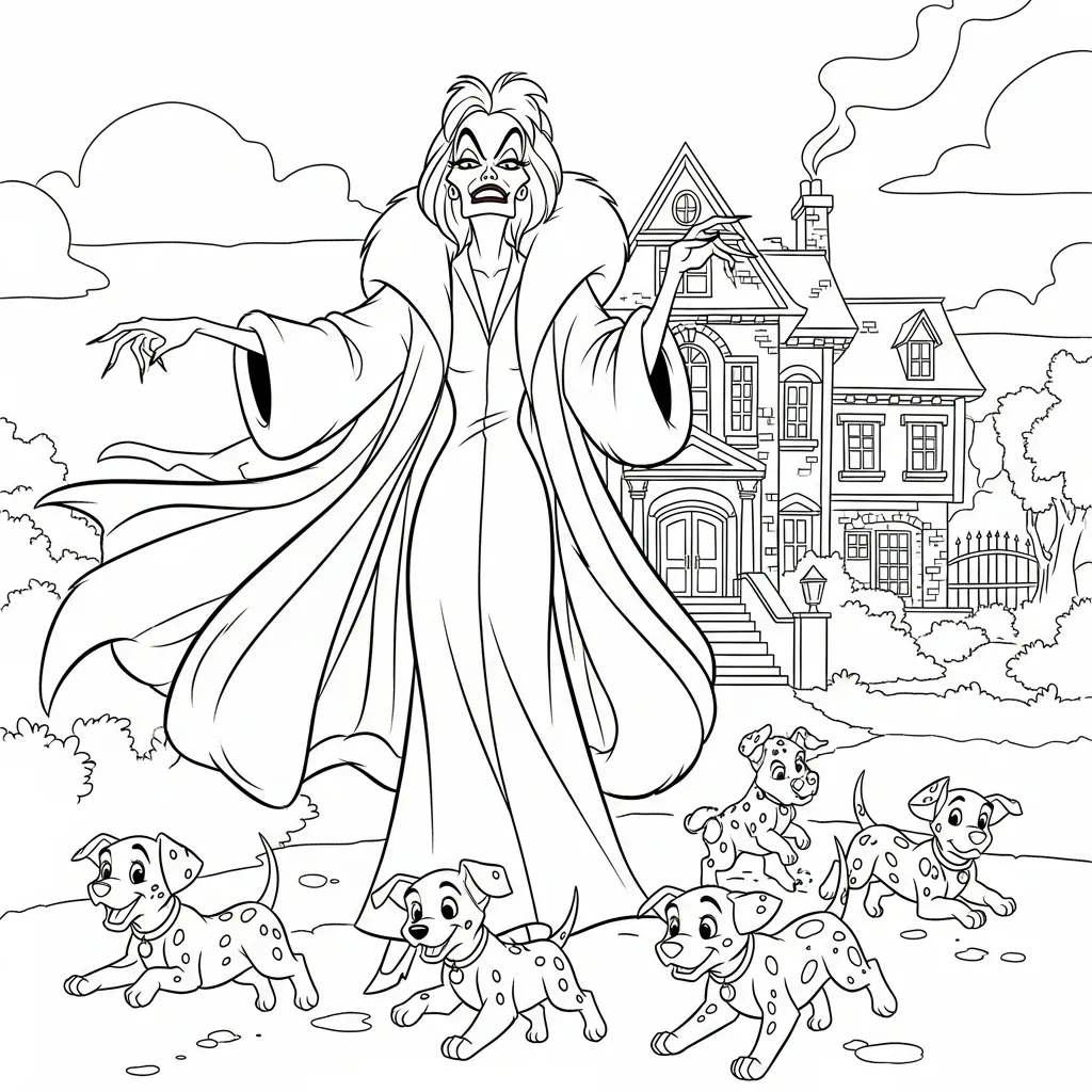 Cruella de Vil 4 para colorear y dibujo para imprimir