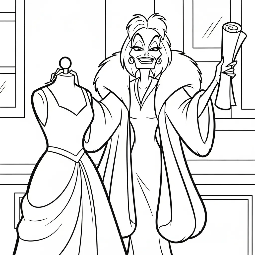 Cruella de Vil 5 para colorear para bebé para imprimir