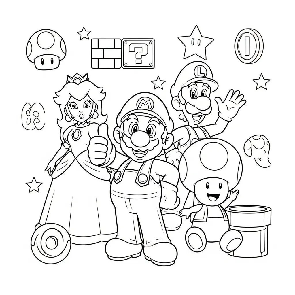 Mario Bros Coloring pages for kids to print