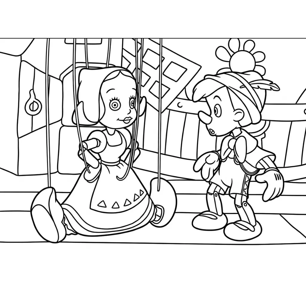 Pinocchio 4 printable coloring pages for a 2-year-old boy