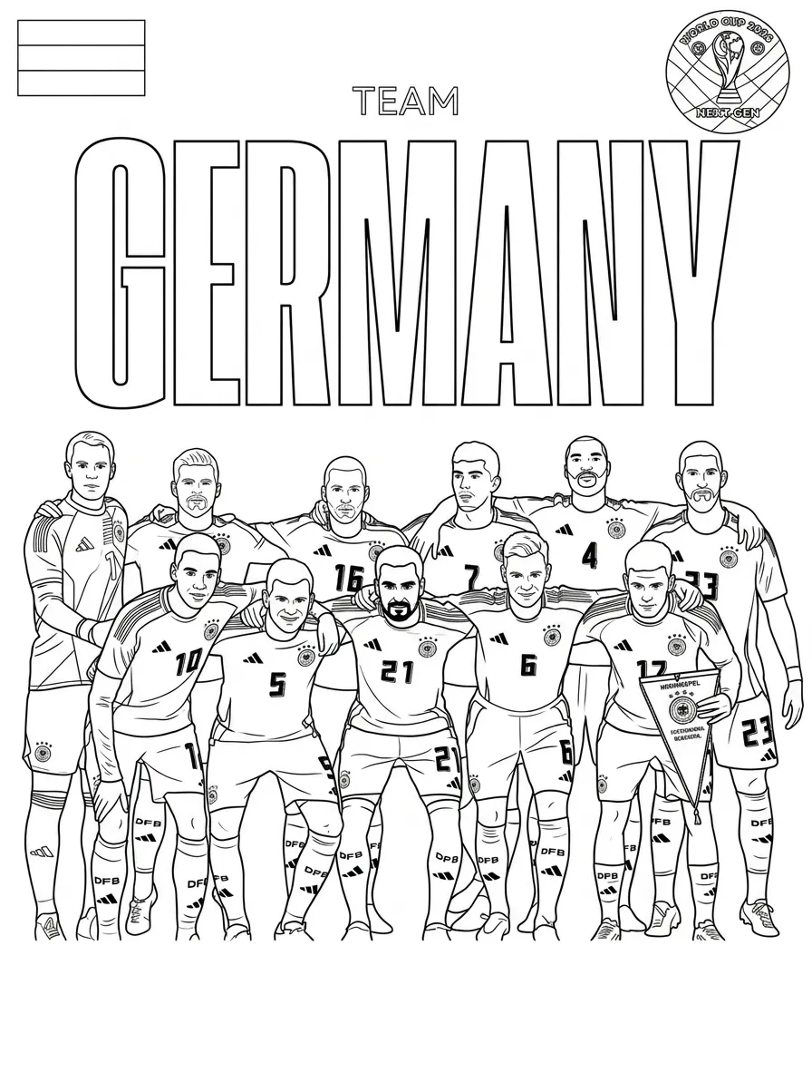 Selección De Fútbol De Alemania – Copa Mundial 2026 Para Colorear para colorear para imprimir a4