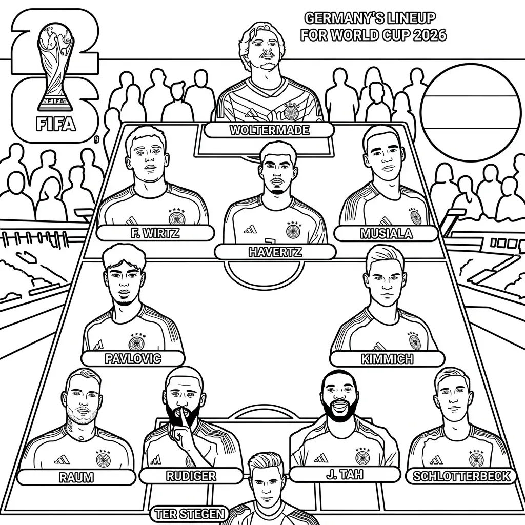 Selección De Fútbol De Alemania – Copa Mundial 2026 Para Colorear para colorear y dibujos