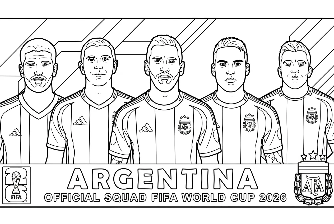 Selección De Fútbol De Argentina – Copa Mundial 2026 Para Colorear para colorear para imprimir 1