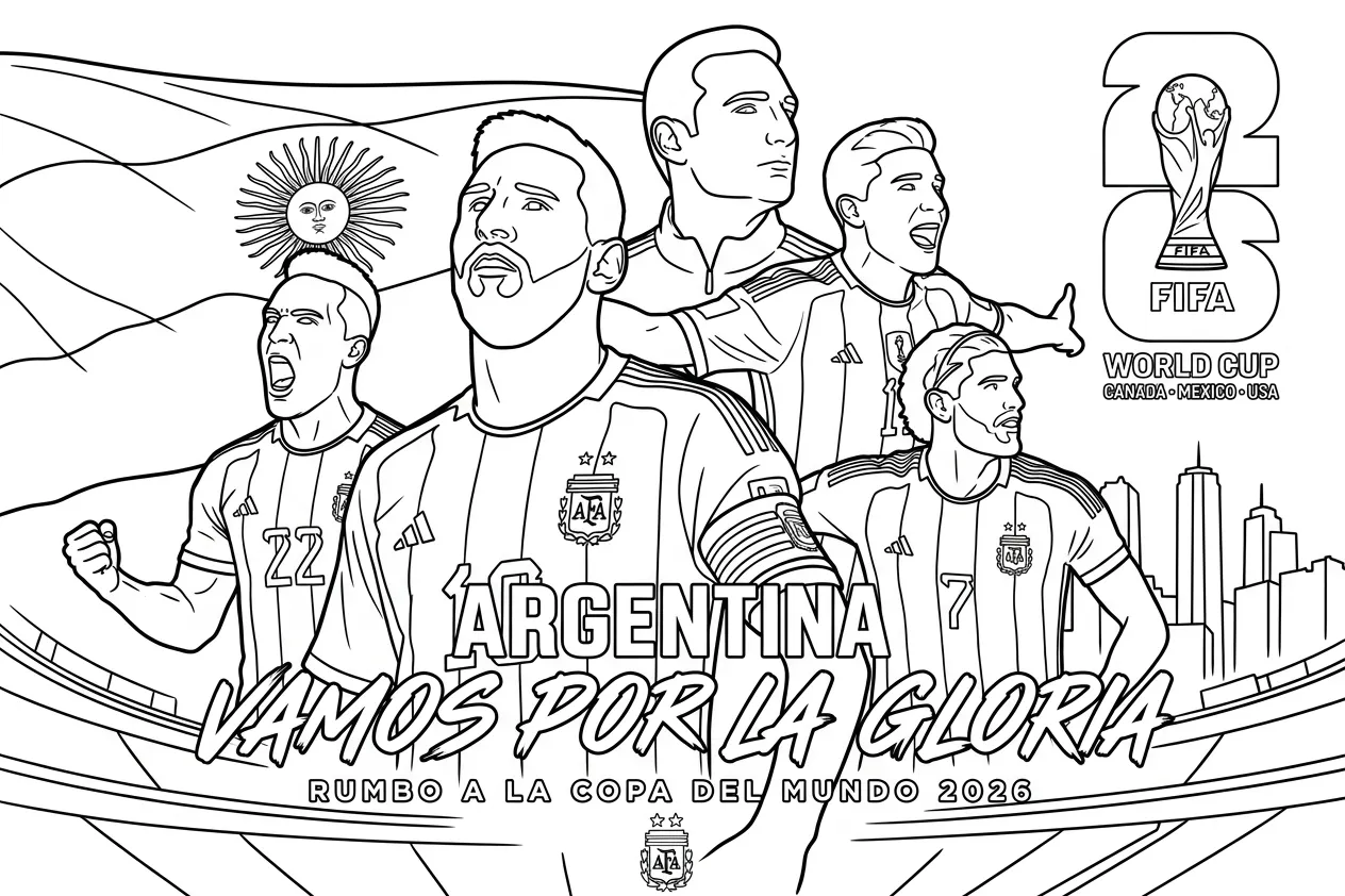 Selección De Fútbol De Argentina – Copa Mundial 2026 Para Colorear para colorear para imprimir gratis