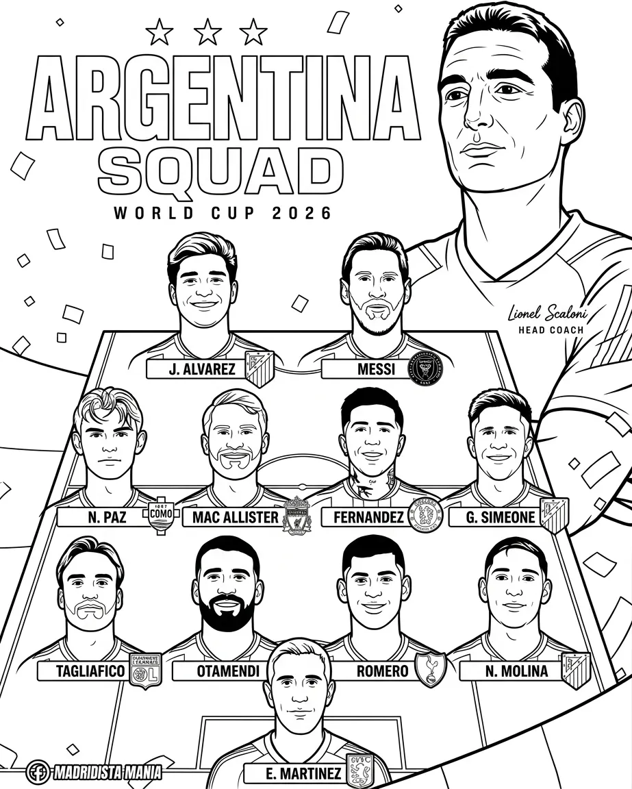 imprimir Selección De Fútbol De Argentina – Copa Mundial 2026 Para Colorear para colorear para niño