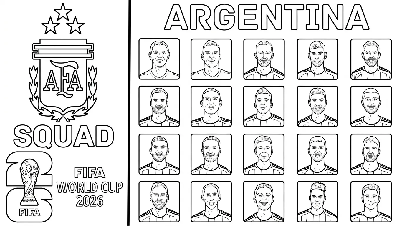 Selección De Fútbol De Argentina – Copa Mundial 2026 Para Colorear para colorear para niños para imprimir 1
