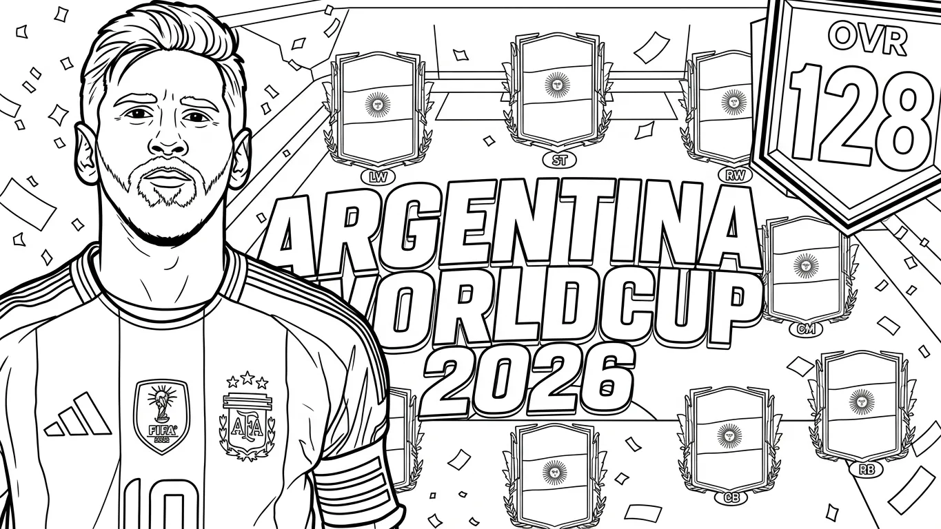 imagen de Selección De Fútbol De Argentina – Copa Mundial 2026 Para Colorear para colorear para niño 2