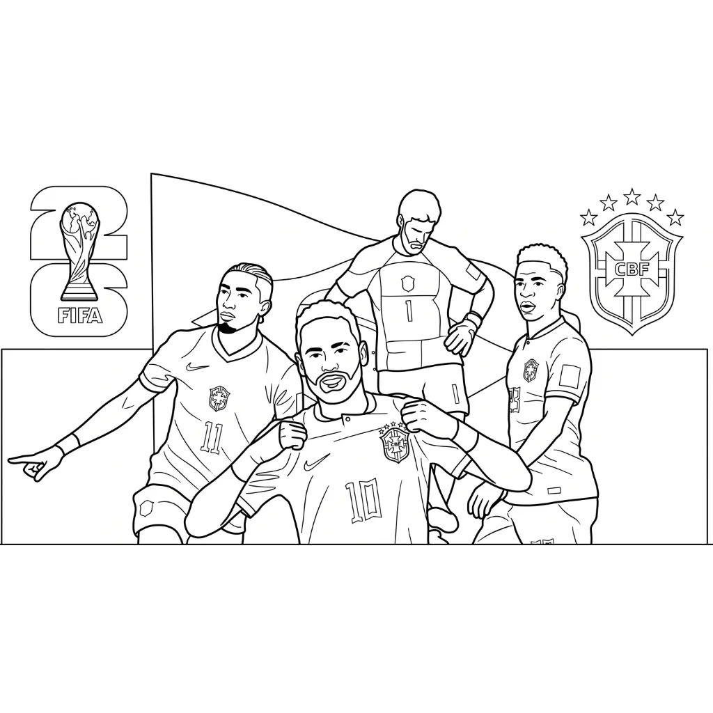 Selección De Fútbol De Brasil – Copa Mundial 2026 13 para colorear educativo para niño