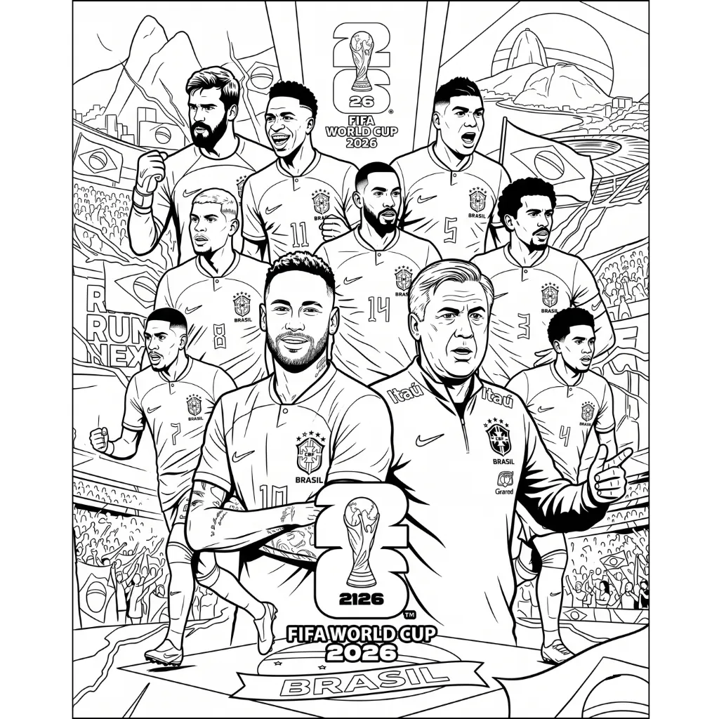 imprimir Selección De Fútbol De Brasil – Copa Mundial 2026 22 para colorear para niño